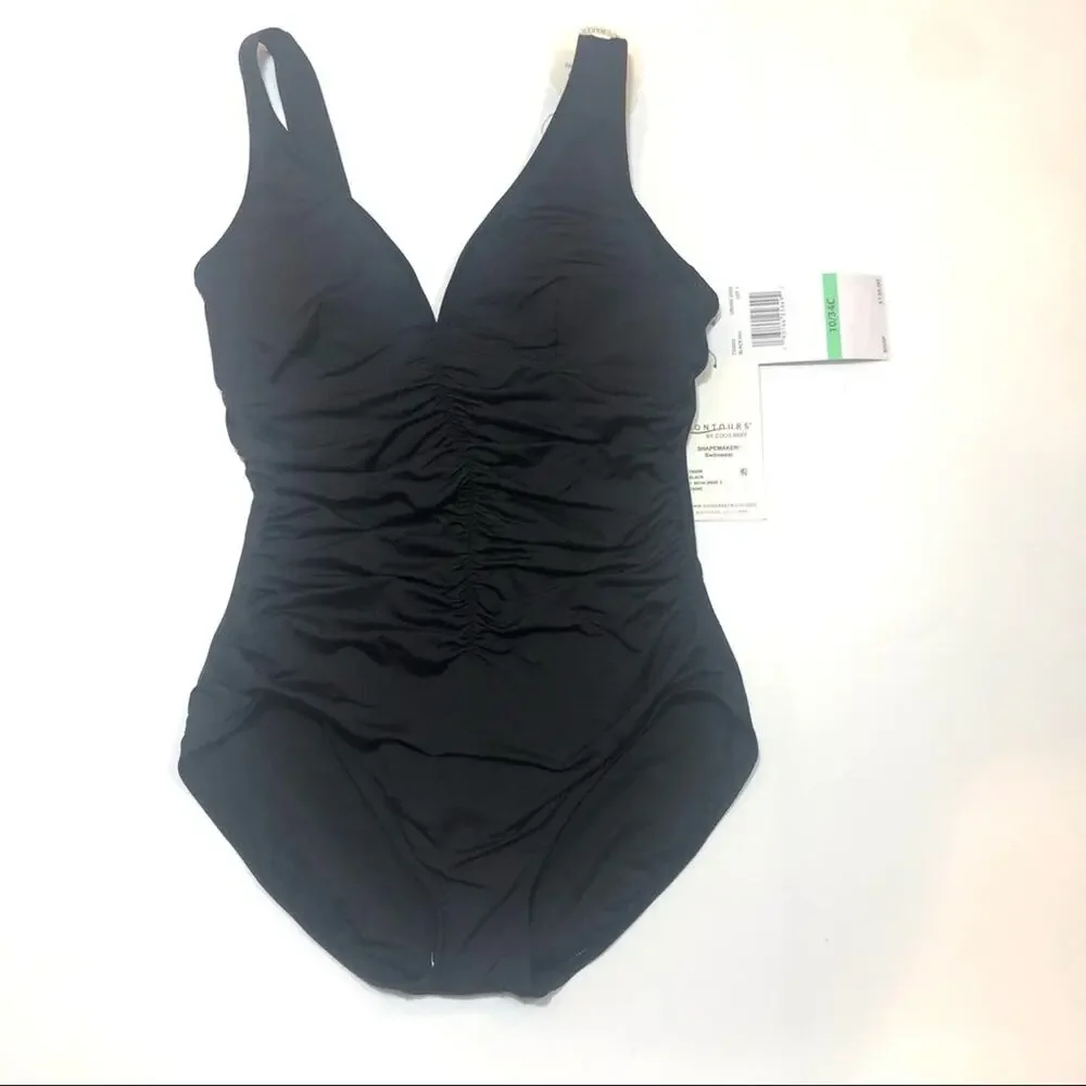 Coco Reef Black shirred v neck one piece swimsuit - Picture 3 of 7